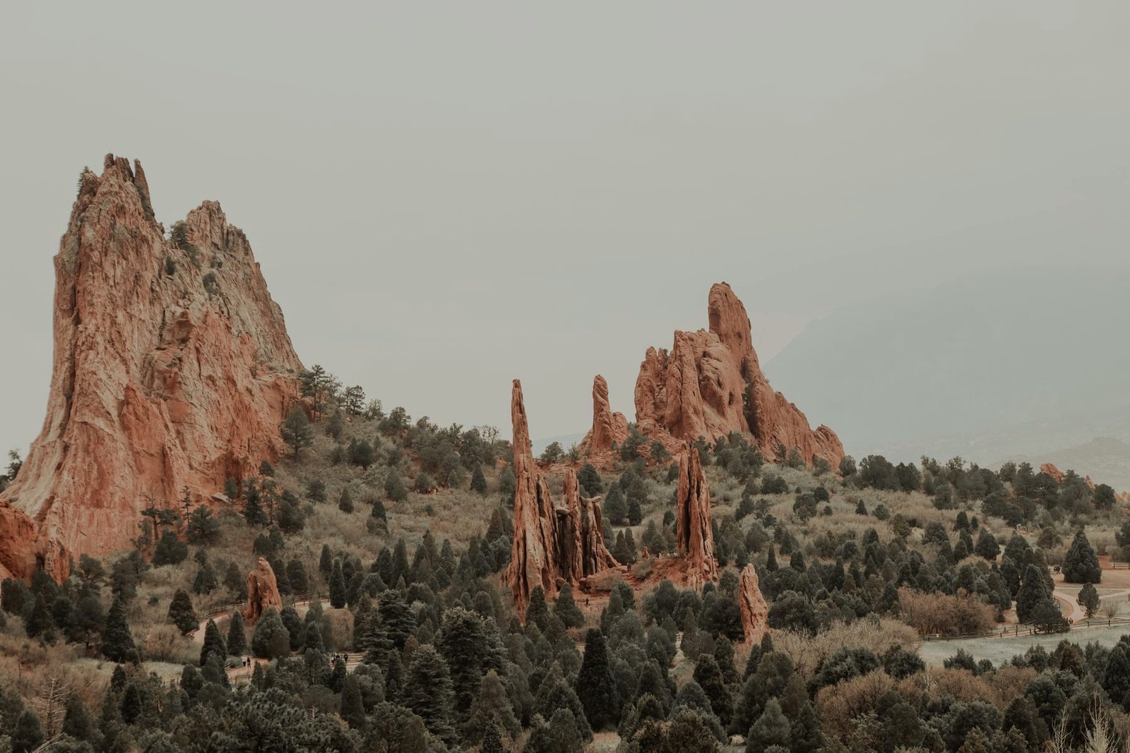 Red sandstone rock formations at Garden of the Gods near Colorado Springs
